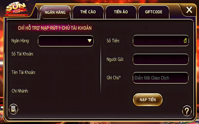 Chi tiết các bước thực hiện nạp tiền Sunwin